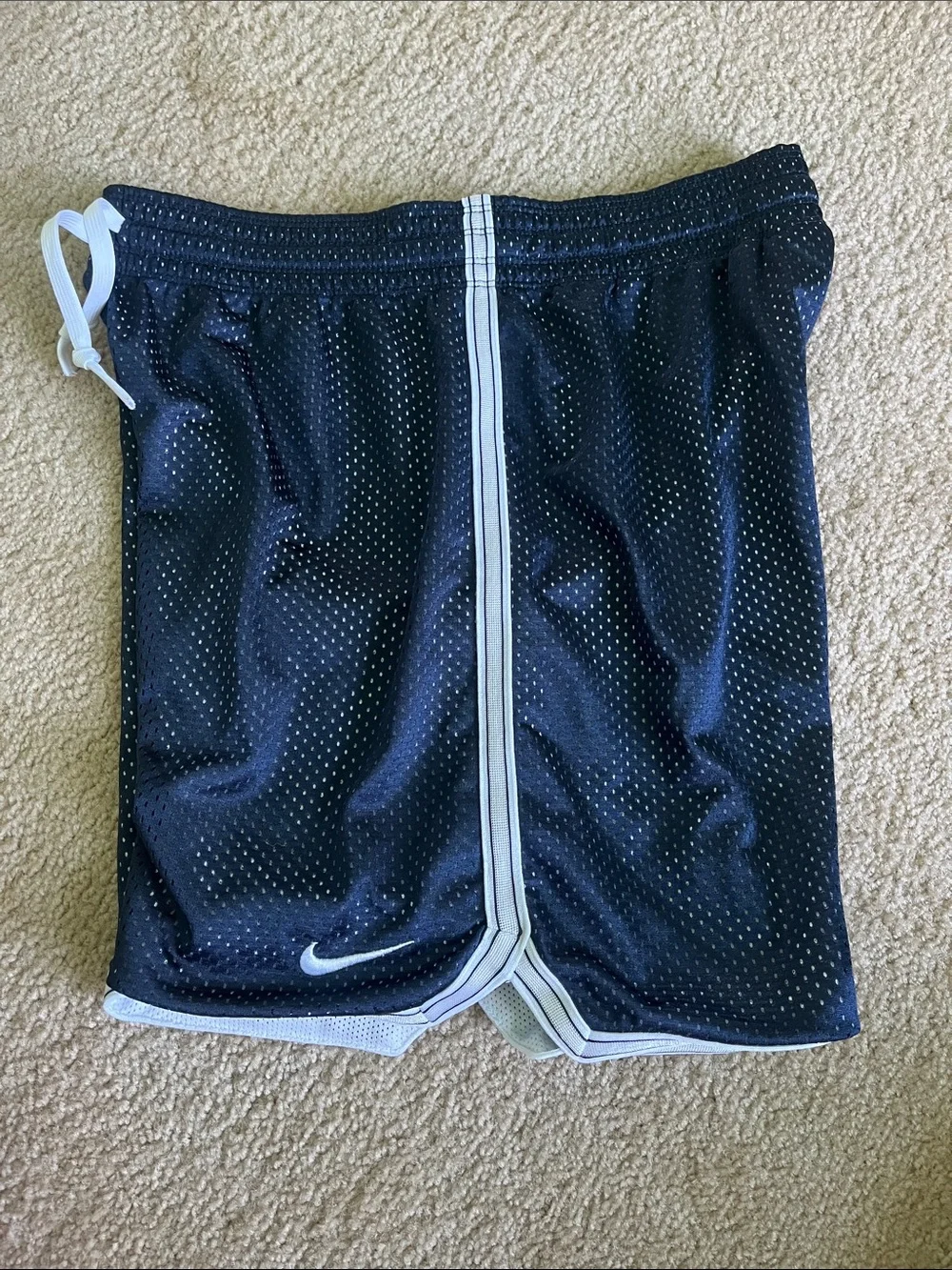 Nike Women's Black Athletic Mesh Shorts with White Trim and Drawstring